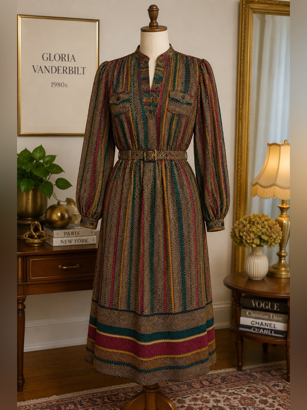 Gloria Vanderbilt Vintage Mesh Print Midi Dress Size 12